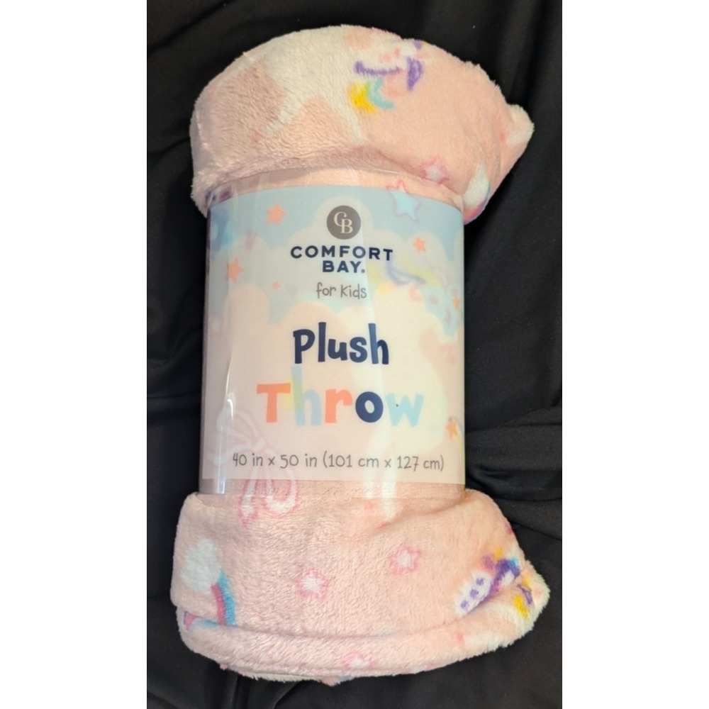 Comfort Bay for Kids Plush Throw Blanket 50"x60" Unicorns Rainbows